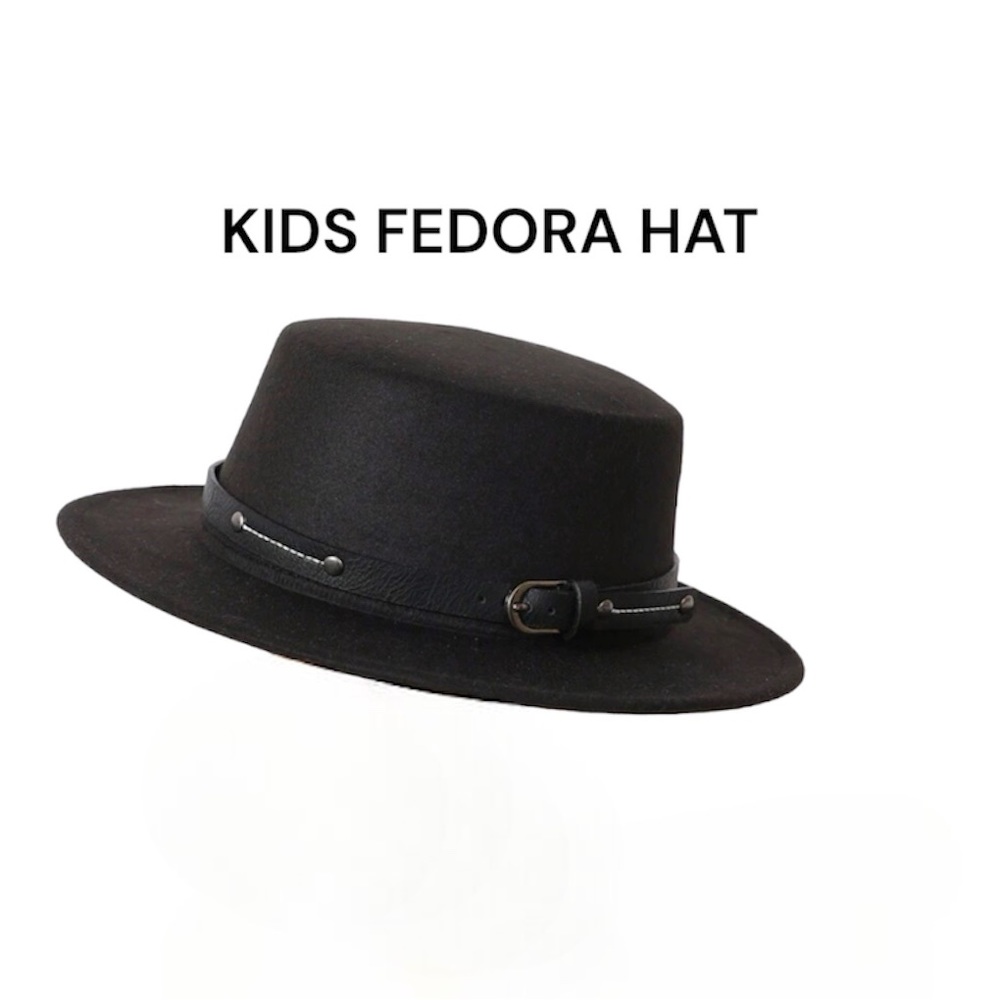 KIDS FEDORA Plain Black Hat